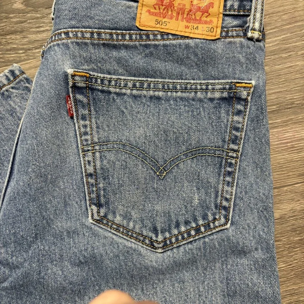 Levis 505 Mens Straight Leg Jeans W34 L30 Medium Wash Denim Regular Fit